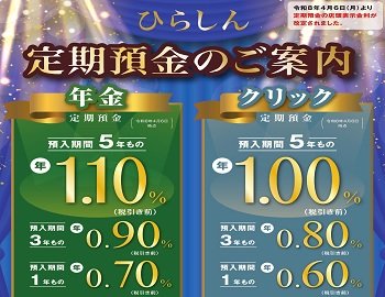 令和8年4月6日(月)より定期預金の店頭表示金利の改定を行いました。